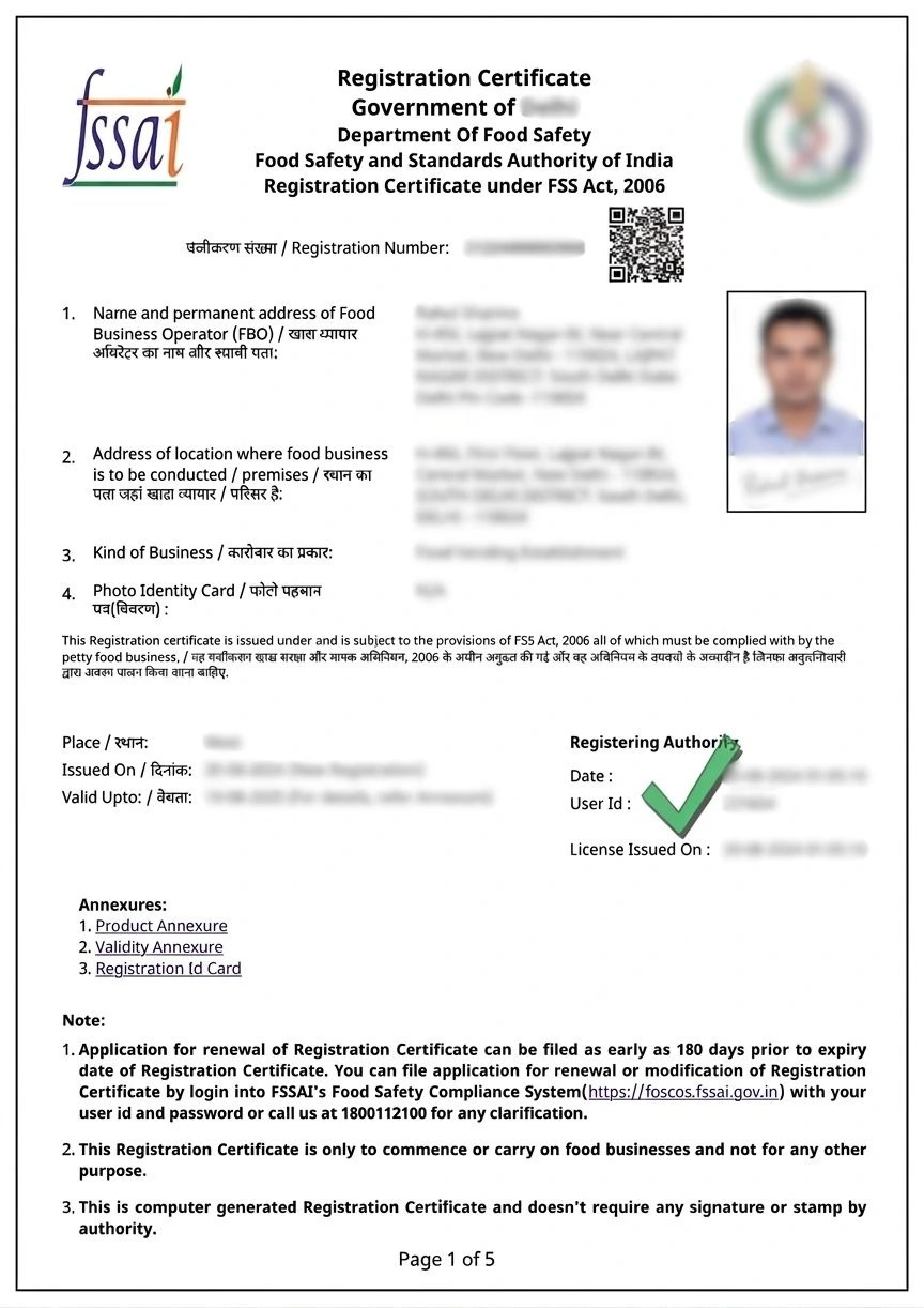Sample FSSAI License